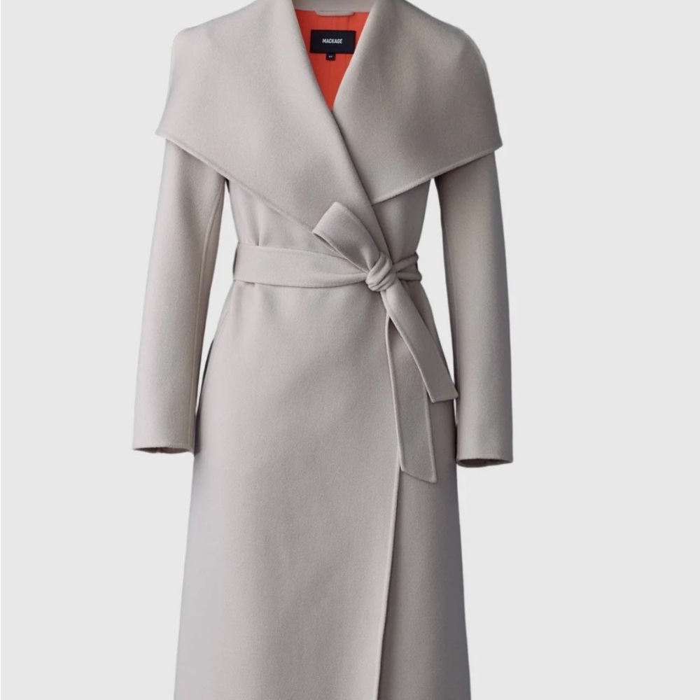 Mackage Mai Cream Belted Coat with Stripe Size Small